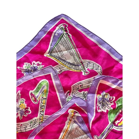 Vintage Pure Silk Scarf 17" X 17" Pink & Purple Musical Clown Design - Picture 8 of 8